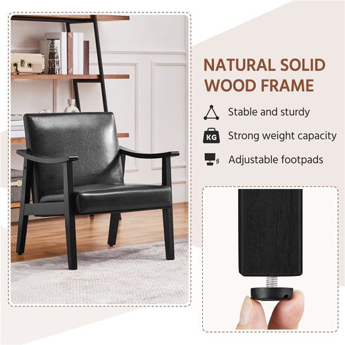Fauteuil De Salon Moderne Du Milieu Du Siècle Chaise Rembourré En Similicuir, Noir