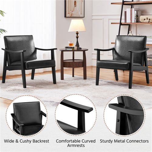 Fauteuil De Salon Moderne Du Milieu Du Siècle Chaise Rembourré En Similicuir, Noir