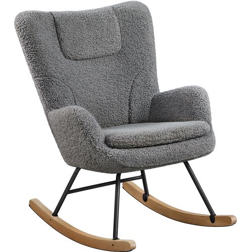 Fauteuil à Bascule Avec Base En Bois Et Dossier, Fauteuil De Relaxation Pour Salon Lin Beige