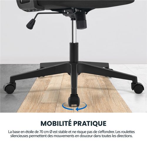 Fauteuil De Bureau Réglable Chaise De Bureau En Maille Avec Appui-tête Support Lombaire Noir