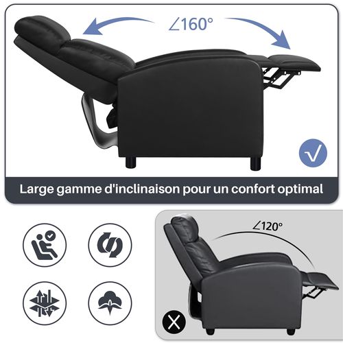 Fauteuil De Relax Chaise De Détente Siège De Canapé Fauteuil Relax/chambre à Coucher Similicuir/noir