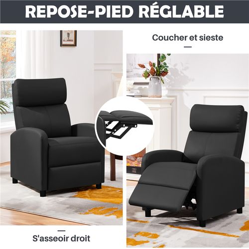 Fauteuil De Relax Chaise De Détente Siège De Canapé Fauteuil Relax/chambre à Coucher Similicuir/noir