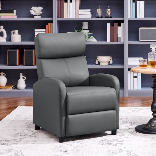 Fauteuil Inclinable Convertible En Similicuir, Fauteuil Rembourré Avec Repose Pied, Gris