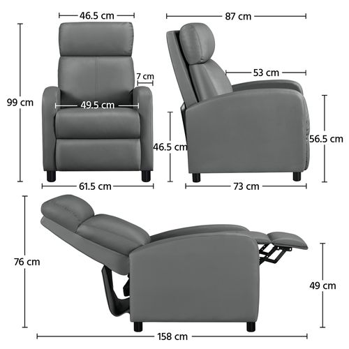 Fauteuil Inclinable Convertible En Similicuir, Fauteuil Rembourré Avec Repose Pied, Gris