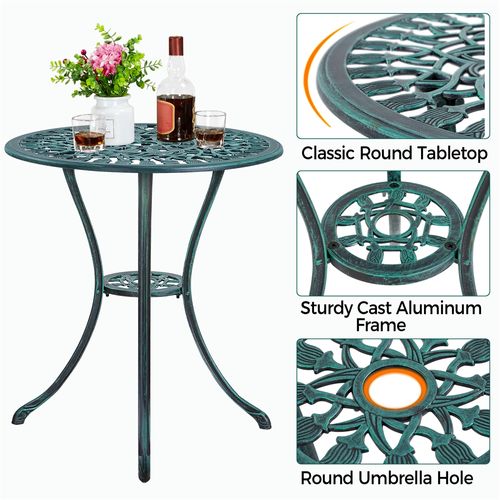Ensemble Table Et 2 Chaises De Jardin En Aluminium Avec Trou Pour Parasol, Vert