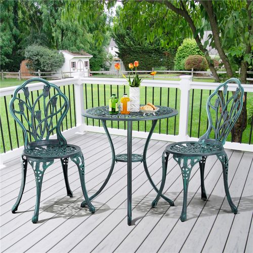 Ensemble Table Et 2 Chaises De Jardin En Aluminium Avec Trou Pour Parasol, Vert