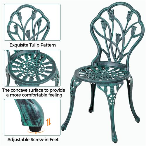 Ensemble Table Et 2 Chaises De Jardin En Aluminium Avec Trou Pour Parasol, Vert