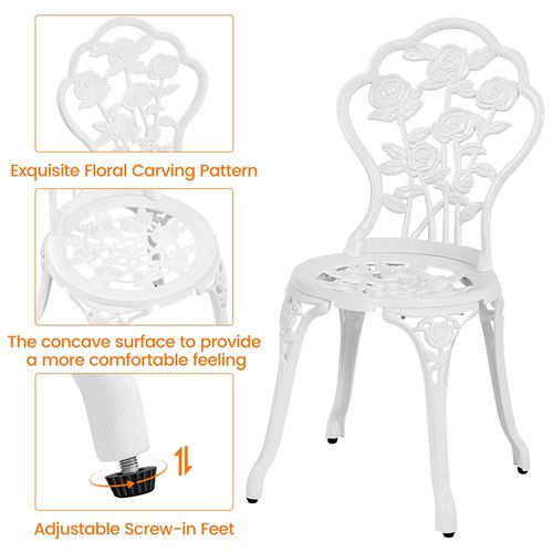Ensemble De Bistrot 3 Pièces Table De Jardin Et 2 Chaises En Métal Avec Trou De Parasol, Blanc