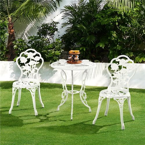 Ensemble De Bistrot 3 Pièces Table De Jardin Et 2 Chaises En Métal Avec Trou De Parasol, Blanc