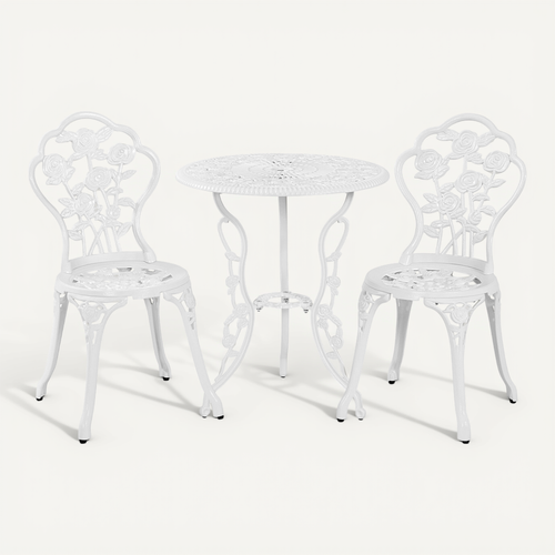 Ensemble De Bistrot 3 Pièces Table De Jardin Et 2 Chaises En Métal Avec Trou De Parasol, Blanc
