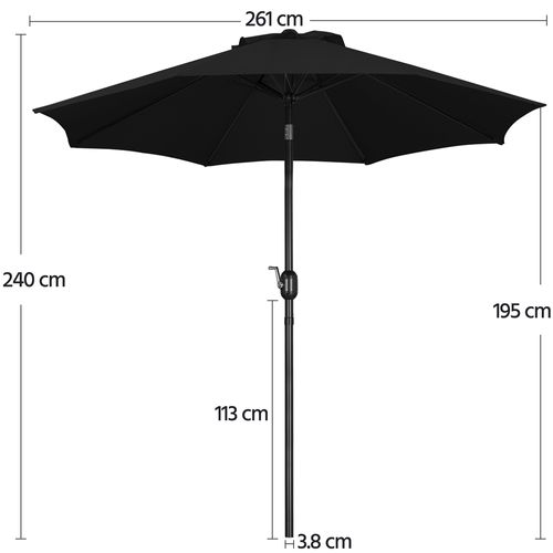 Parasol Inclinable à 8 Baleines Avec Armature En Métal, Bouton-poussoire Et Manivelle, Noir