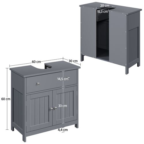 Meuble Sous Lavabo Sur Pieds Avec Tiroir Et Portes Battantes, Gris Foncé