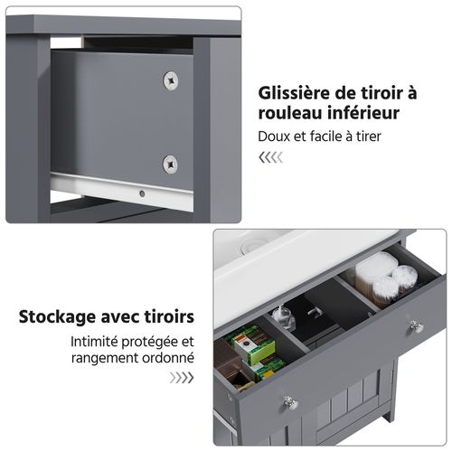 Meuble Sous Lavabo Sur Pieds Avec Tiroir Et Portes Battantes, Gris Foncé