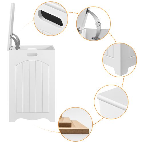 Panier à Linge Bois Blanc Corbeille à Linge Couvercle à Charnière Sdb Entrée