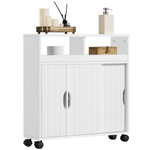 Meuble De Salle De Bain Sur Roulettes 5 Tiroirs Blanc - Chariot De Rangement 25x34x82 Cm