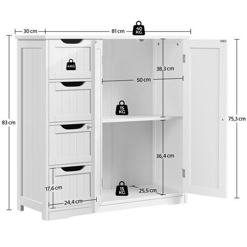 Armoire Meuble Rangement Salle De Bain Cuisine Toilette Chambre En Bois Sur Pied 81 × 30 × 83 Cm
