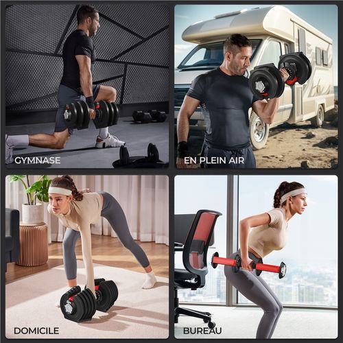 Haltère Réglable De Musculation Compact 11 Réglages En 1 Haltère à Charge Variable En 1 Seconde De 15 Kg A 125 Kg Pour Entrainement Fitness Bureau Gym A Domicile Noir
