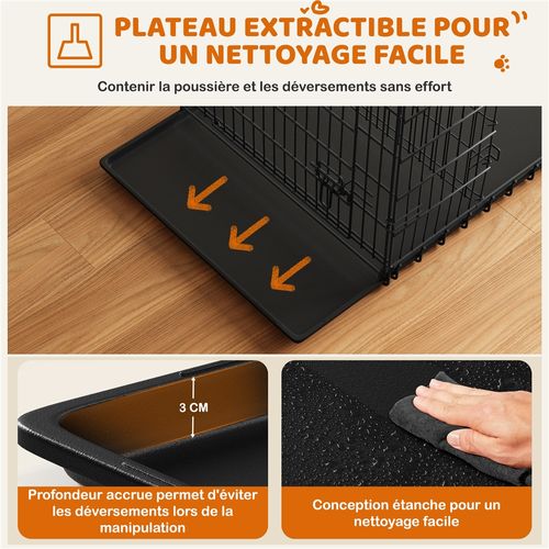 Cage Pour Chien Transportable En Fils Métalliques 122,5 × 73 × 80 Cm, Noir