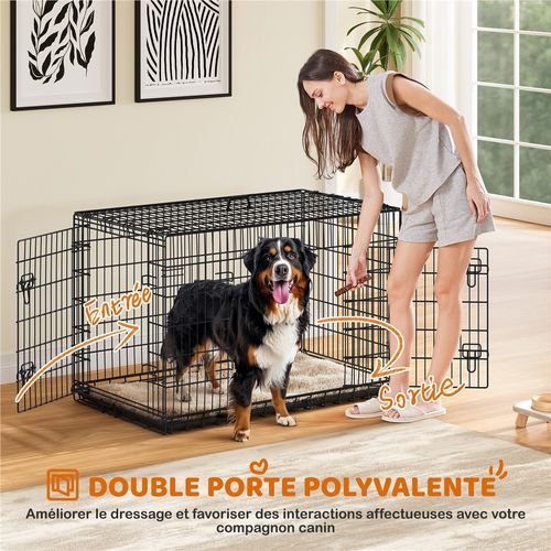 Cage Pour Chien Transportable En Fils Métalliques 122,5 × 73 × 80 Cm, Noir