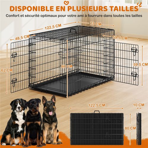 Cage Pour Chien Transportable En Fils Métalliques 122,5 × 73 × 80 Cm, Noir