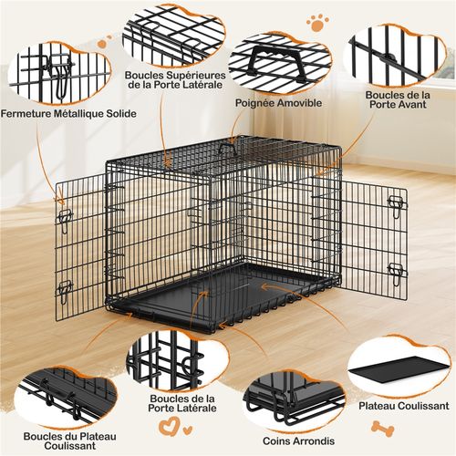 Cage Pour Chien Transportable En Fils Métalliques 122,5 × 73 × 80 Cm, Noir