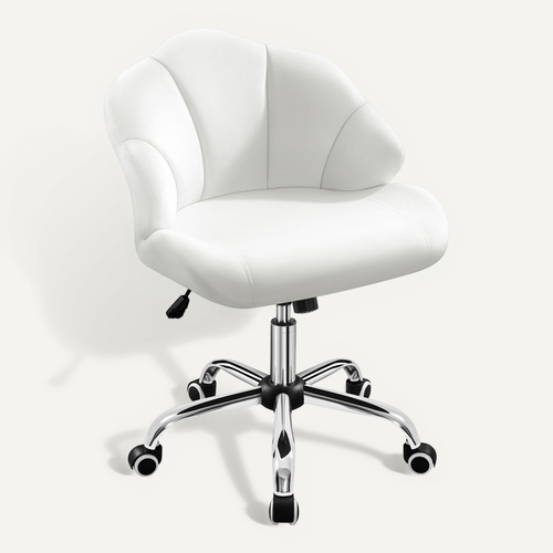 Chaise De Bureau Design,fauteuil Coquillage En Velours Avec Dossier Inclinable Et Roulettes, Blanc
