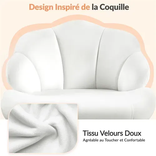 Chaise De Bureau Design,fauteuil Coquillage En Velours Avec Dossier Inclinable Et Roulettes, Blanc
