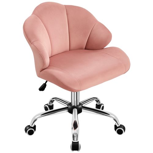 Chaise De Bureau Design Coquillage En Velours Avec Dossier Inclinable Et Roulettes, Rose