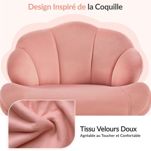 Chaise De Bureau Design Coquillage En Velours Avec Dossier Inclinable Et Roulettes, Rose