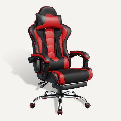 Chaise Gaming Réglable En Hauteur Avec Repose-pieds Télescopique Charge maximale 150kg, Noir/rouge