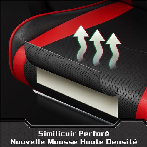 Chaise Gaming Réglable En Hauteur Avec Repose-pieds Télescopique Charge maximale 150kg, Noir/rouge