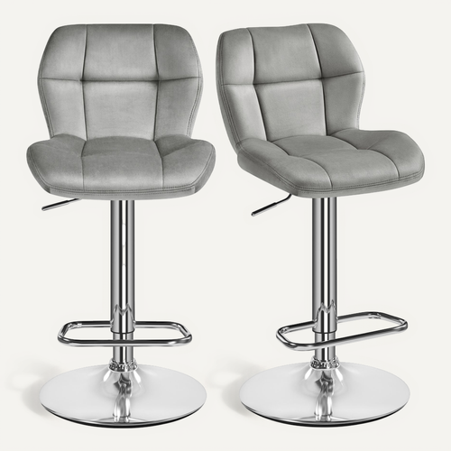 Lot De 2 Chaises De Bar Modernes En Velours Réglables En Hauteur Design Capitonné, Gris Clair