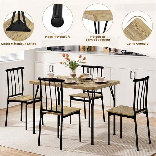 Ensemble Table à Manger Meubles De Salle à Manger Table Avec 4 Chaises En Bois Mdf Et En Métal, Brun