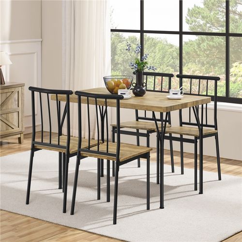 Ensemble Table à Manger Meubles De Salle à Manger Table Avec 4 Chaises En Bois Mdf Et En Métal, Brun