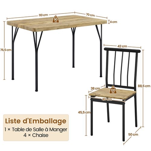 Ensemble Table à Manger Meubles De Salle à Manger Table Avec 4 Chaises En Bois Mdf Et En Métal, Brun