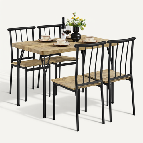 Ensemble Table à Manger Meubles De Salle à Manger Table Avec 4 Chaises En Bois Mdf Et En Métal, Brun