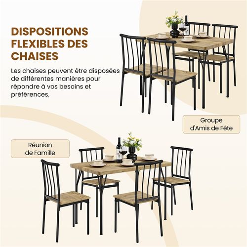 Ensemble Table à Manger Meubles De Salle à Manger Table Avec 4 Chaises En Bois Mdf Et En Métal, Brun