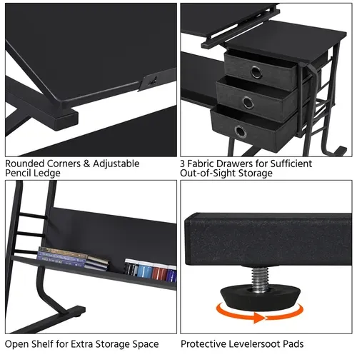 Table à Dessin Inclinable Avec Table D’appoint Et Tabouret, Bureau à Dessin Avec 3 Tiroirs, Noir