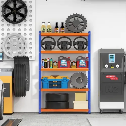 Étagère De Rangement 180 x 120 x 45cm à 5 Niveaux Réglable Cadre en Métal, Orange/bleu