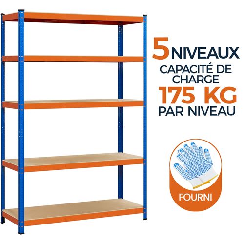Étagère De Rangement 180 x 120 x 45cm à 5 Niveaux Réglable Cadre en Métal, Orange/bleu