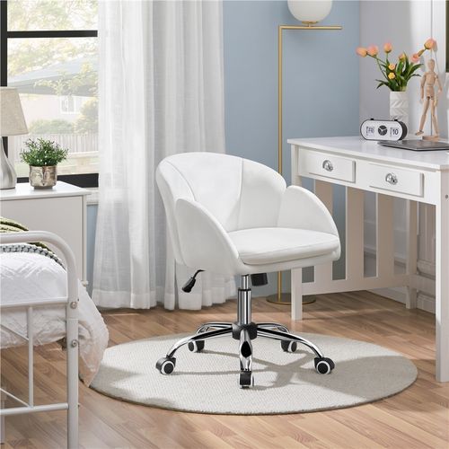 Chaise Bureau En Velours Réglable En Hauteur Avec Roulettes Et Dossier Arrondi Inclinable, Neige