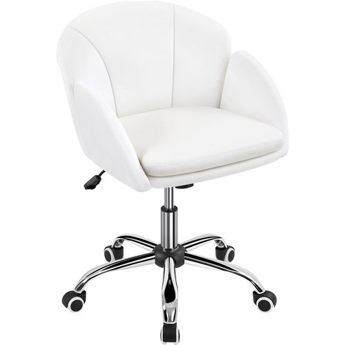 Chaise Bureau En Velours Réglable En Hauteur Avec Roulettes Et Dossier Arrondi Inclinable, Neige