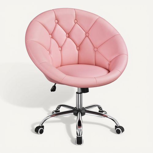 Chaise De Bureau En Similicuir Réglable En Hauteur Avec Roulettes Et Dossier Arrondi, Rose