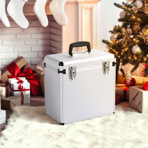 Mallette De Rangement Pour Disques Vinyles De 33 Tours Valise Avec Fermeture à Clé, Argent
