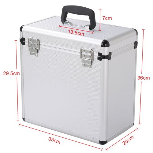 Mallette De Rangement Pour Disques Vinyles De 33 Tours Valise Avec Fermeture à Clé, Argent
