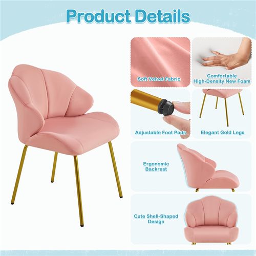 Chaise De Salon En Velours Chaise D'appoint Design Coquillage Avec Dossier Capitonné, Rose