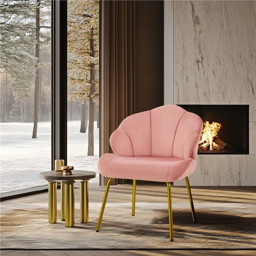 Chaise De Salon En Velours Chaise D'appoint Design Coquillage Avec Dossier Capitonné, Rose