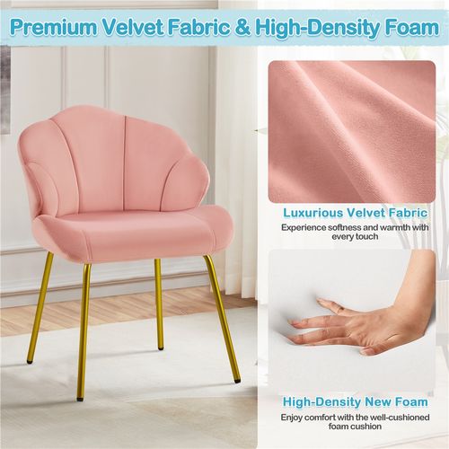 Chaise De Salon En Velours Chaise D'appoint Design Coquillage Avec Dossier Capitonné, Rose
