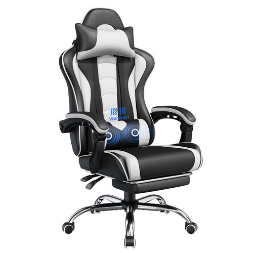 Chaise Gaming Ergonomique Réglable En Hauteur Avec Repose-pieds Et Appui-tête, Noir/blanc