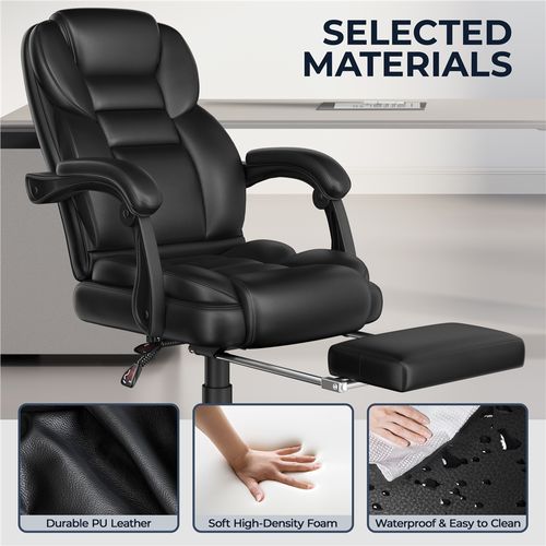 Chaise De Bureau En Similicuir Avec Haut Dossier Inclinable, Assise Réglable En Hauteur, Noir